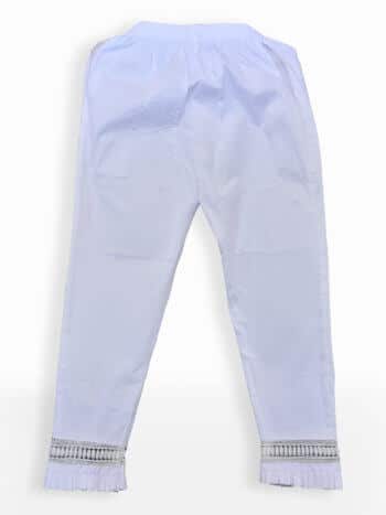 Women White Frill Stretchable Straight Pant - Back
