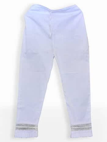 women white frill stretchable straight pant front