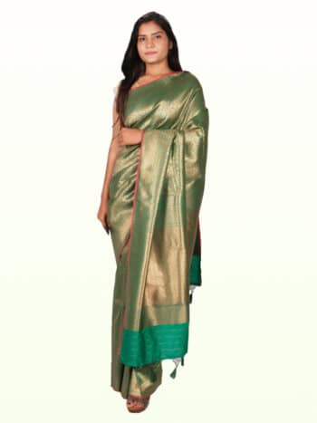 Green Zari Pure Silk Saree Festive Wear